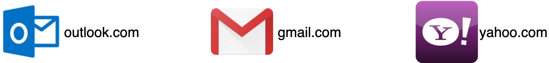 Изображение показывает логотипы трех популярных email providers: Outlook, Gmail и Yahoo.